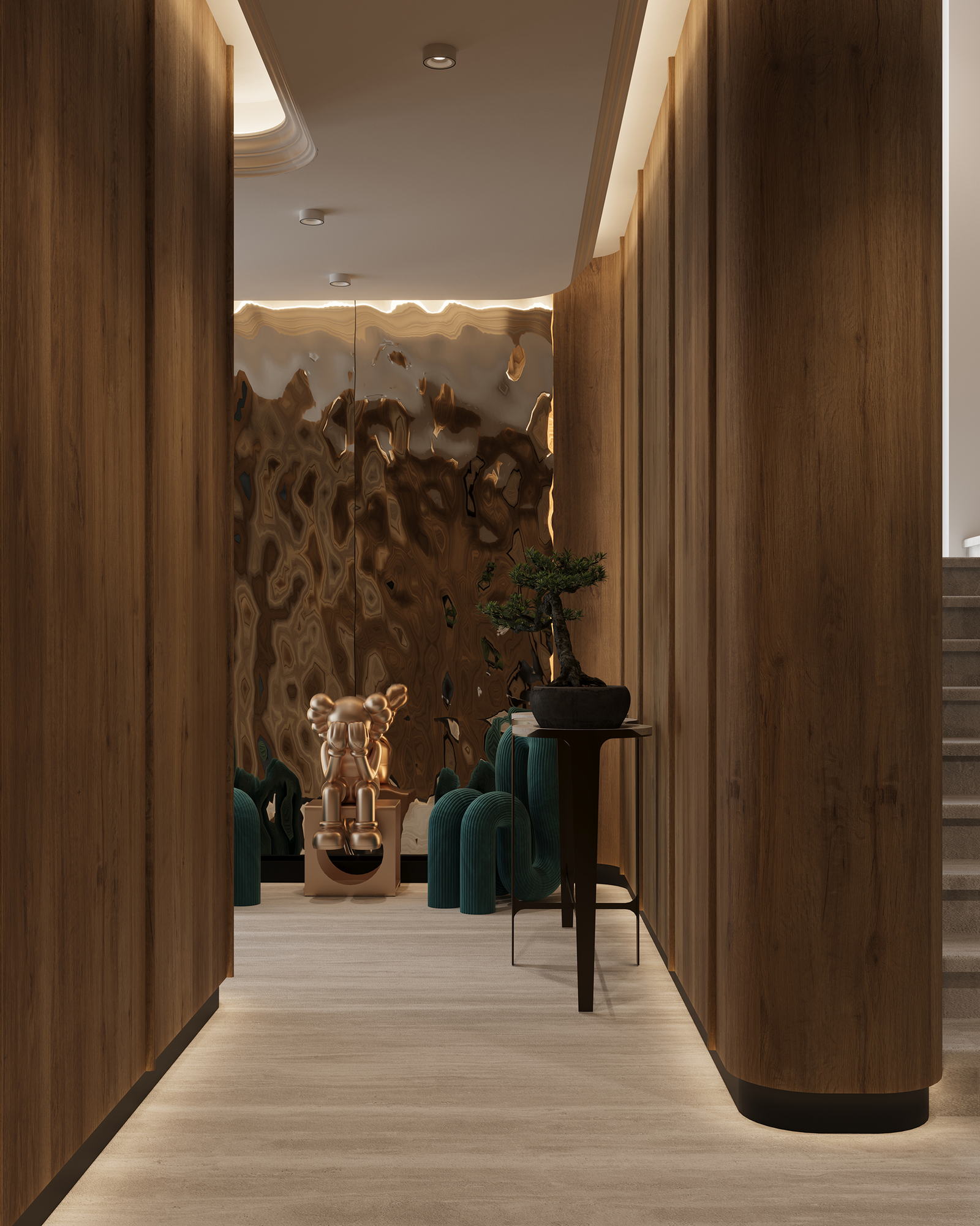 BUR Residence — corridor looking towards the relief wall
