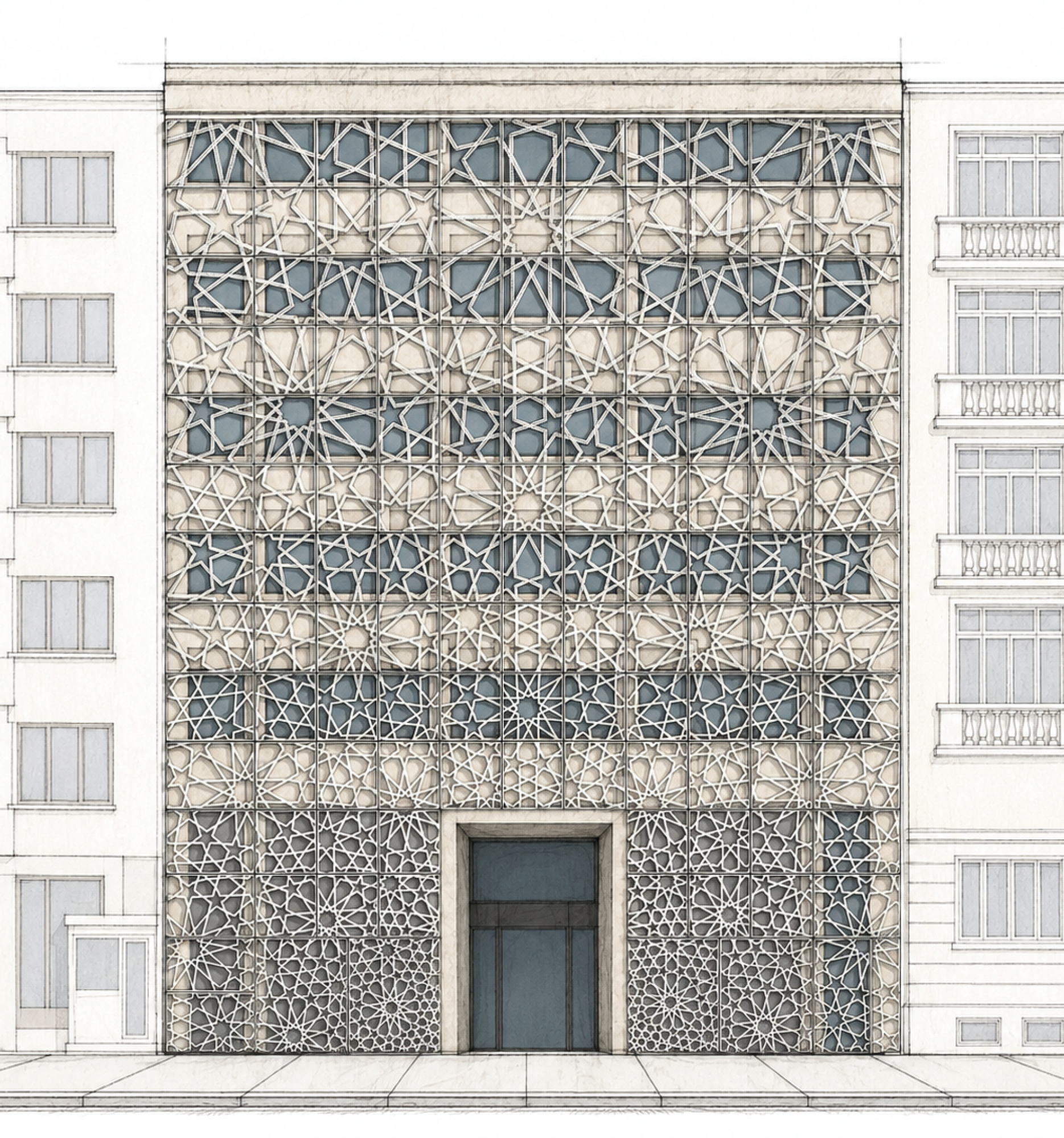 Embassy Turkey — elevation study of the perforated screen