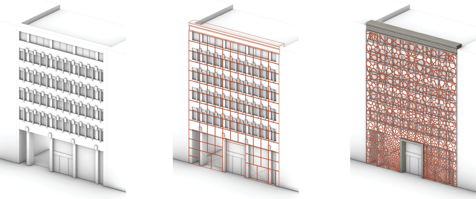 Embassy Turkey — three schematic facade variants