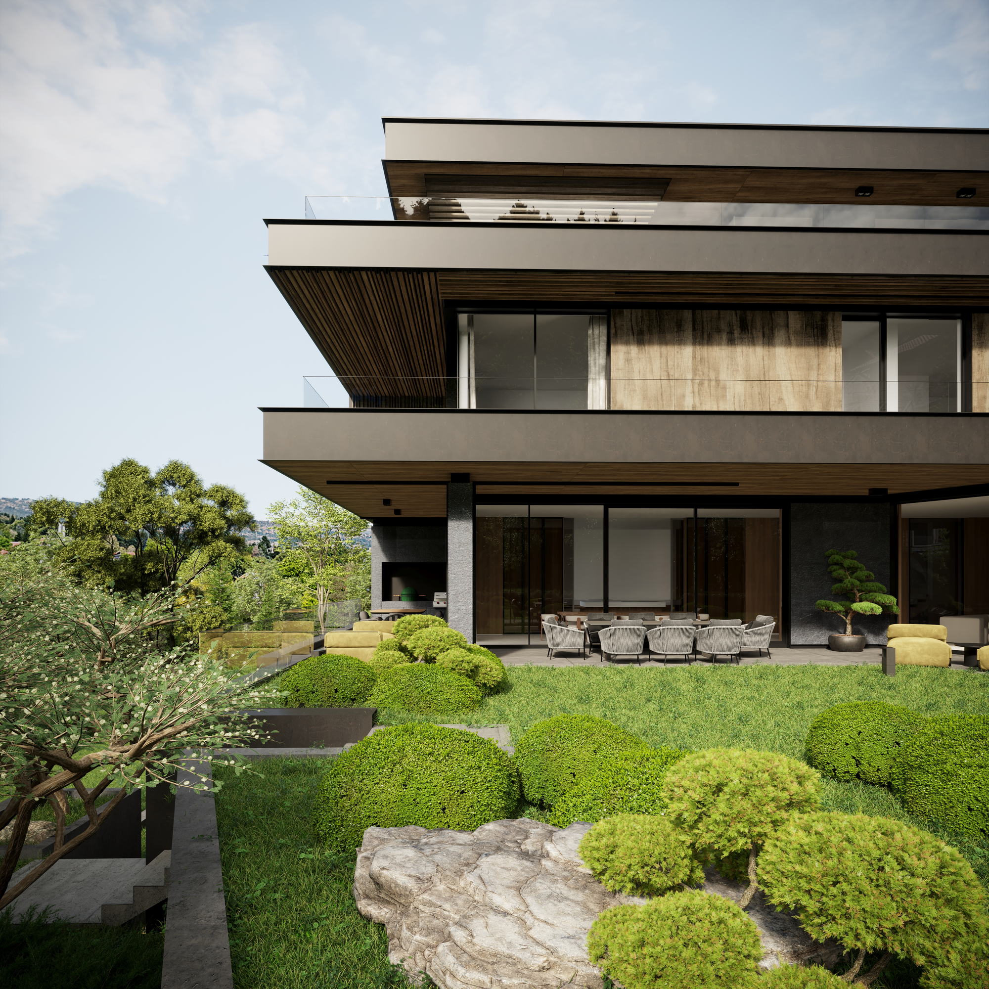 HN House — garden elevation and planted terrace