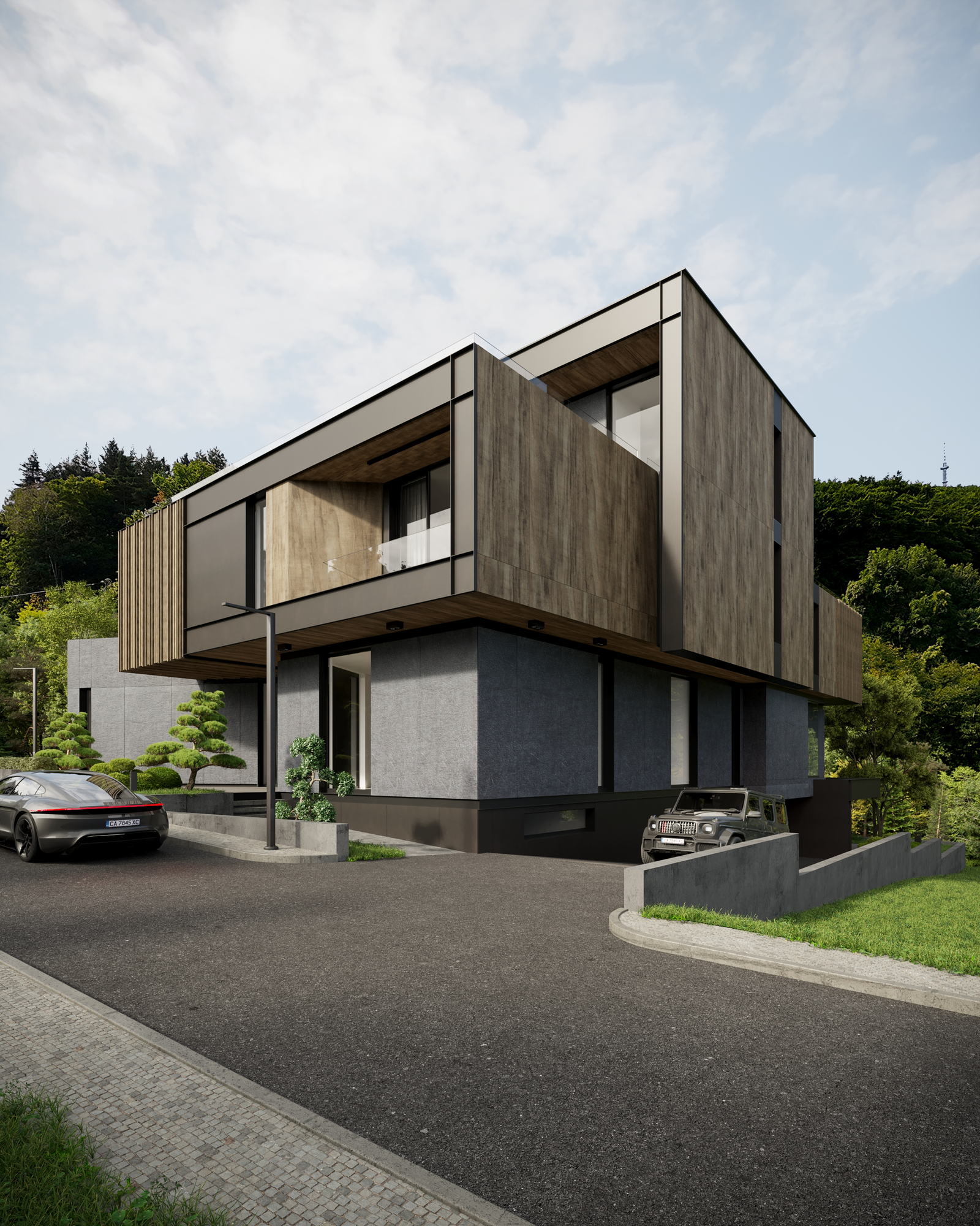 HN House — entrance court and carport
