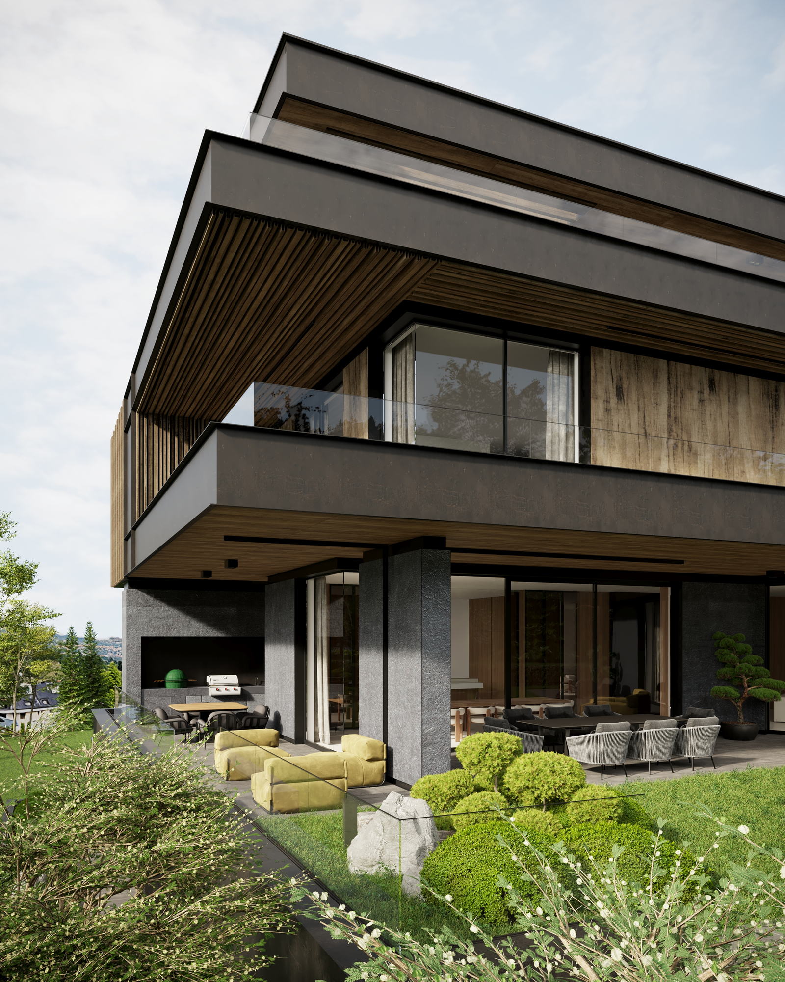 HN House — living level opening to the terrace