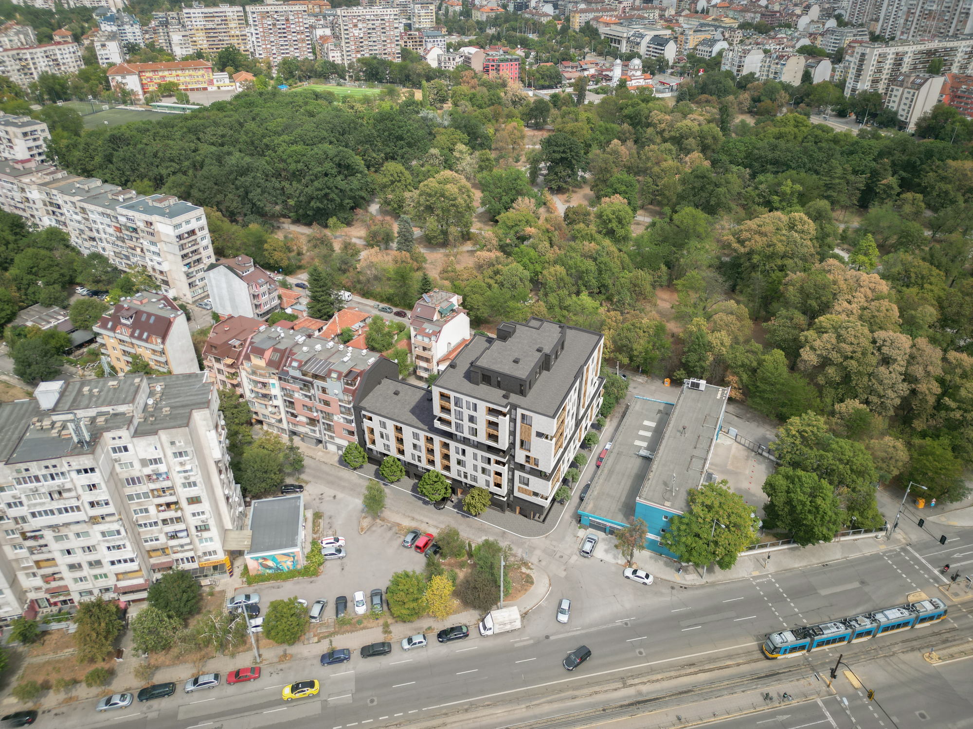 Razsadnika Residence — aerial view of the site in context