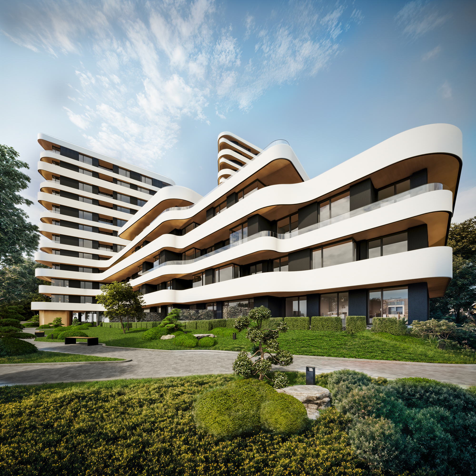 RUh Bulgaria — the lower block and its landscaped court