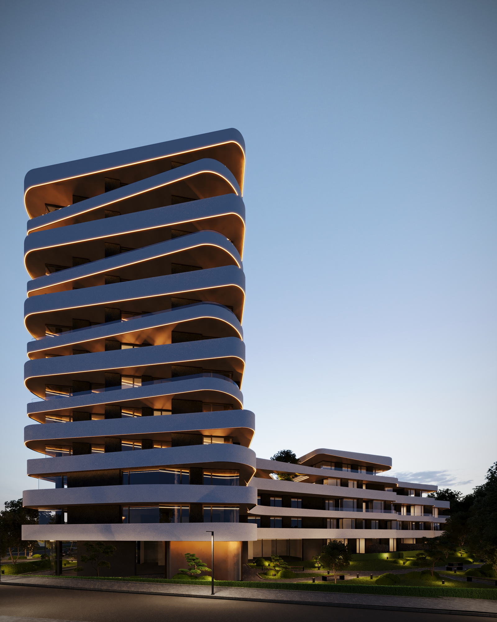 RUh Bulgaria — the massing at dusk