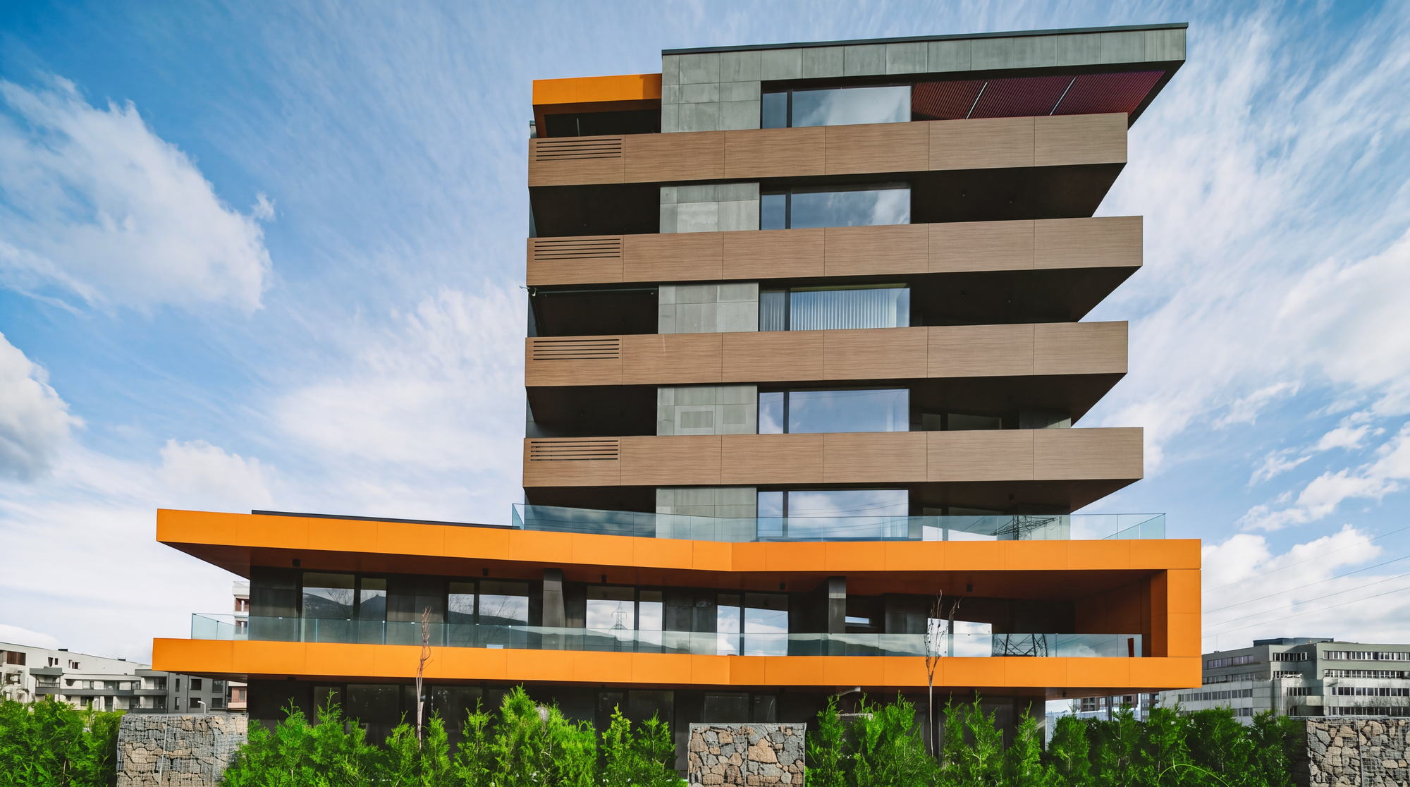 RUhouse — street elevation with the orange soffit
