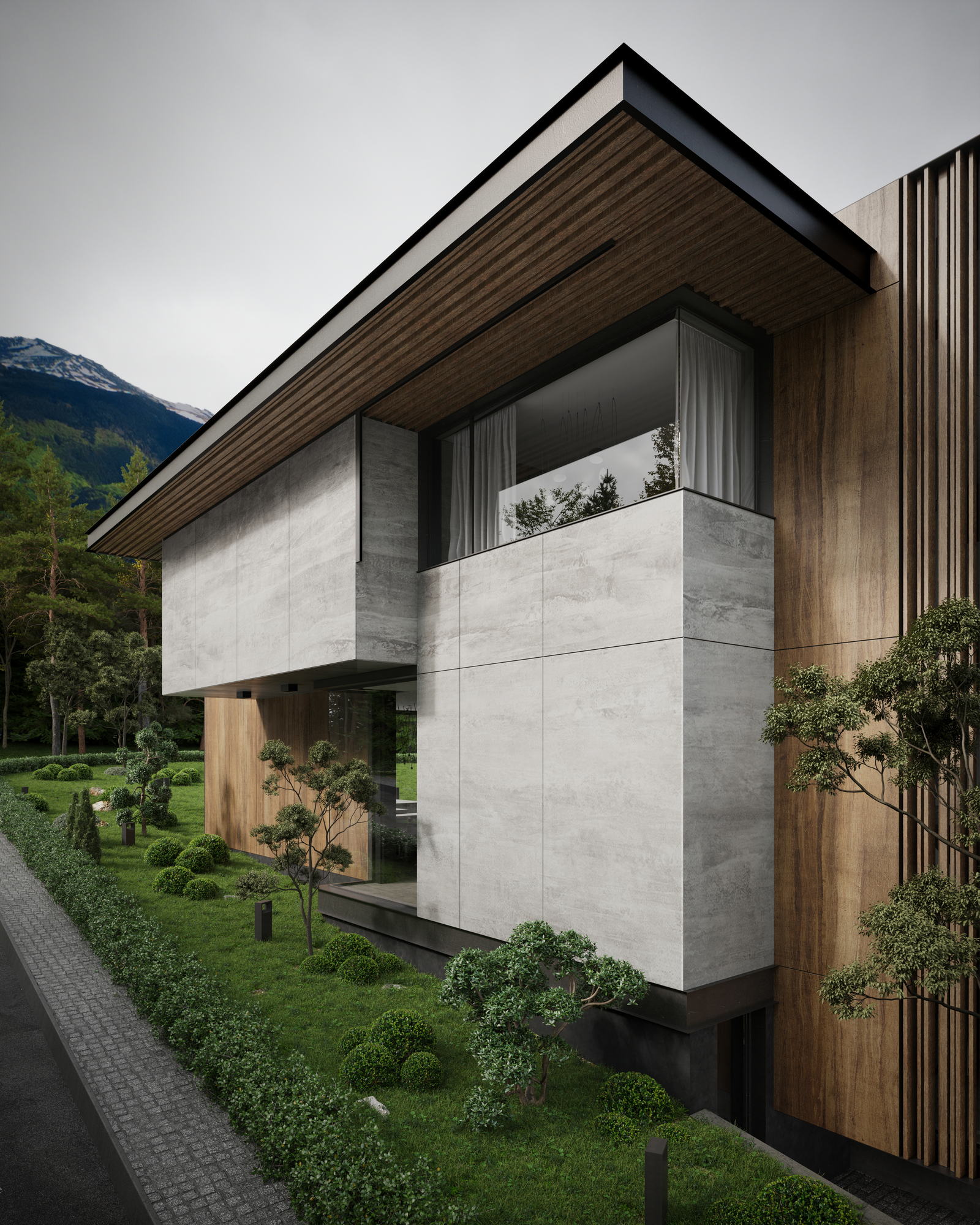 RUhomes Botanic Garden — timber and concrete volumes above the garden
