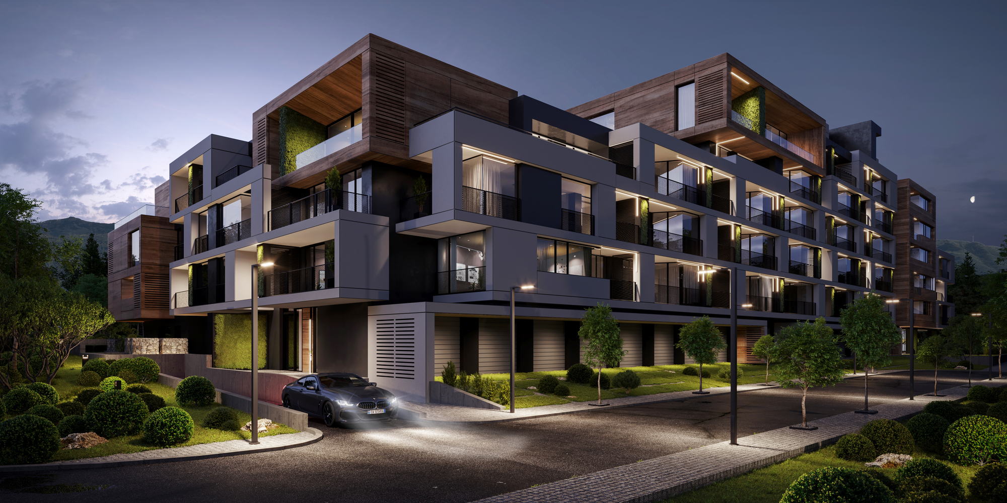 RUhouse II — street elevation at night