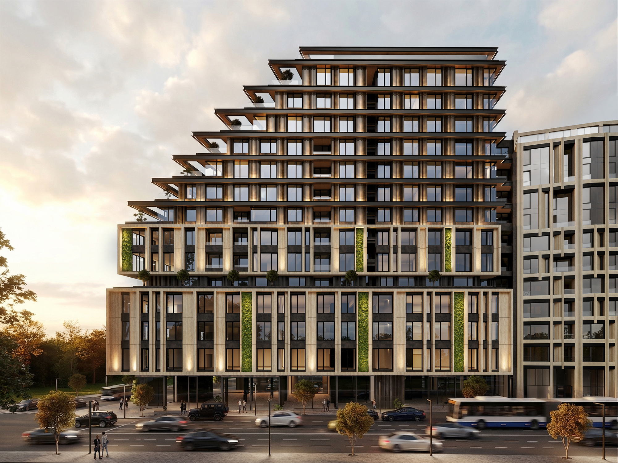 RUH 3 — full elevation to the boulevard