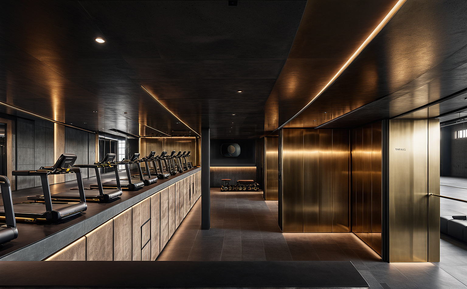 RUh Bulgaria — fitness suite, treadmill row facing the mirrored wall