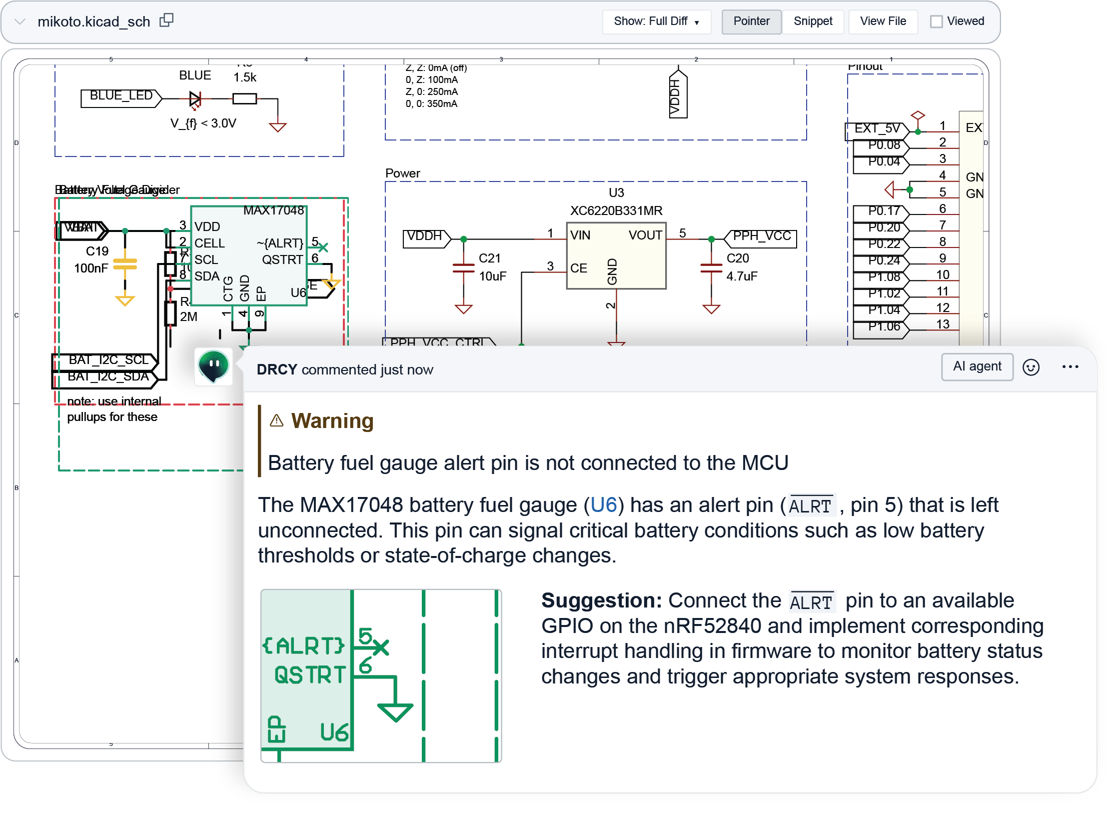 DRCY giving a suggestion in a Kicad schematic