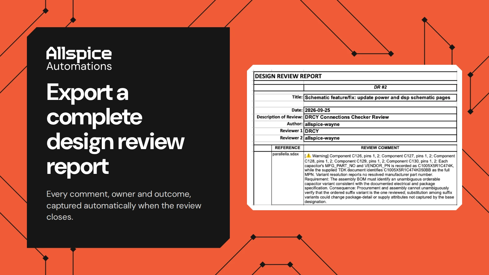 Export a design review with Allspice Automations
