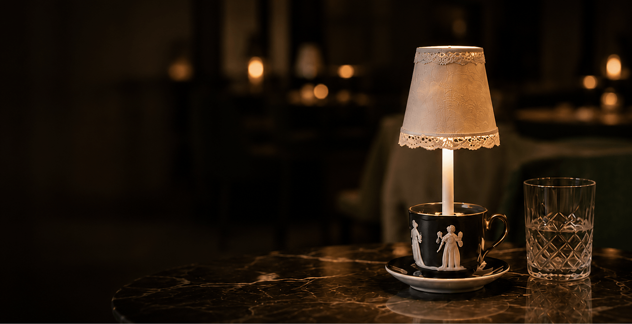 Lamp on table