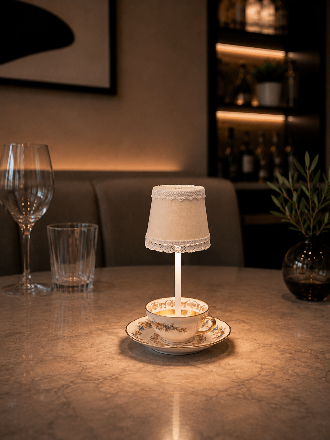 Lamp on table