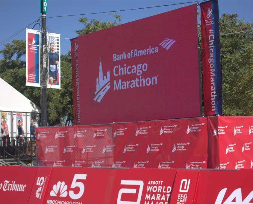 A large red sign with the words