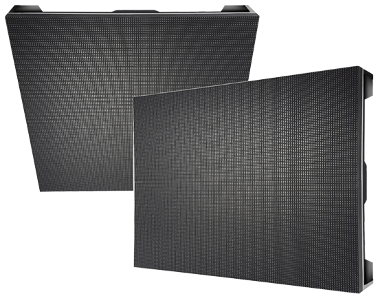 Two black LED display panels angled to show their front and side views.