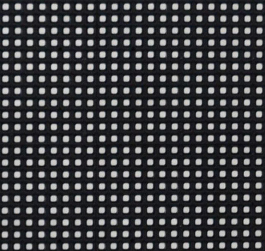 Close-up of a black LED display panel with a grid of small white square lights.