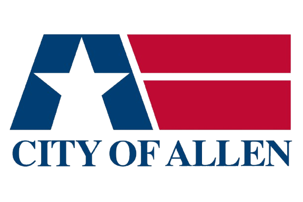 Logo with a blue star and red stripes above the text CITY OF ALLEN.