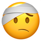 Yellow face with a head bandage and a worried expression.