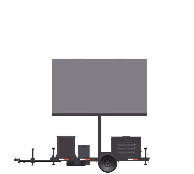 Mobile trailer with a large flat screen monitor mounted above equipment and a wheelbase.