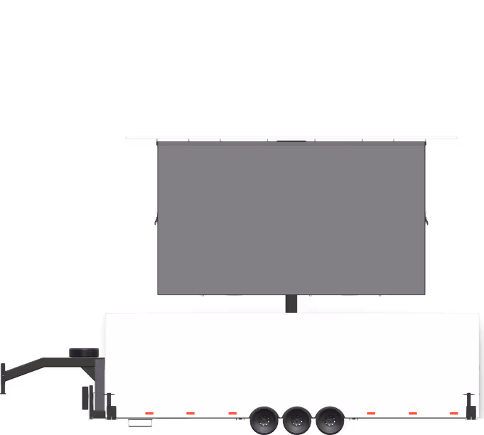 Mobile trailer with a large retractable outdoor movie screen mounted on top.