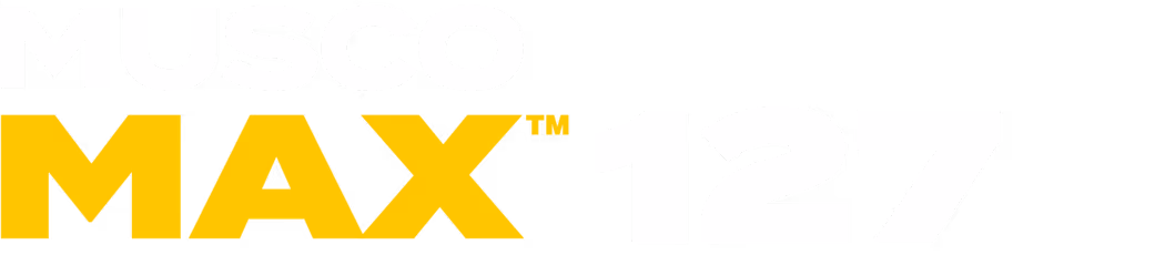 Text reading Musco MAX 127 in white and yellow bold letters on a black background.