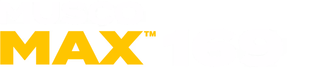 Text logo reading Musco MAX 169 with MAX in large yellow font and the rest in white.
