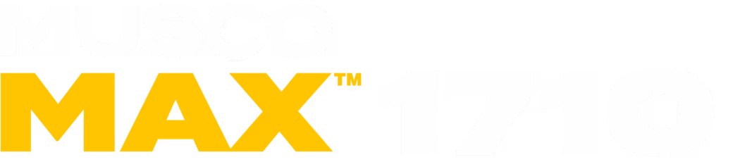 Text logo reading Musco MAX 1710 with MAX in yellow and the rest in white