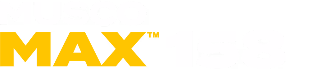 Text logo reading Musco MAX 158 with MAX in bold yellow and other text in white.