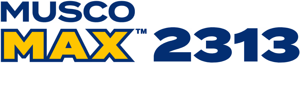 Blue and yellow text reading Musco Max 2313 on a black background.