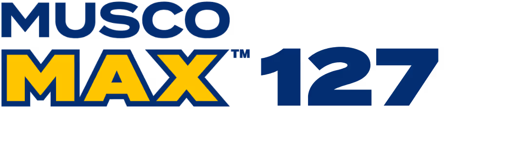 Musco Max 127 logo with 'MUSCO' and '127' in blue and 'MAX' in yellow.