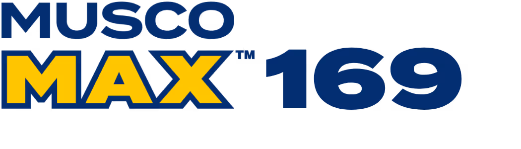Logo text reading Musco MAX 169 with Musco and 169 in blue and MAX in yellow.