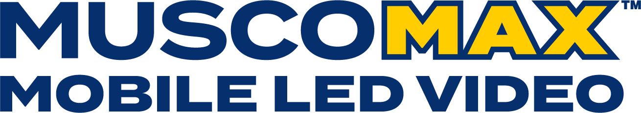 MuscoMAX mobile LED video logo with Musco in blue and MAX in yellow.