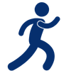 Blue icon of a person running in motion.