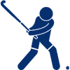 Silhouette icon of a field hockey player with stick and ball.