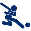Blue silhouette of a soccer player kicking a ball.