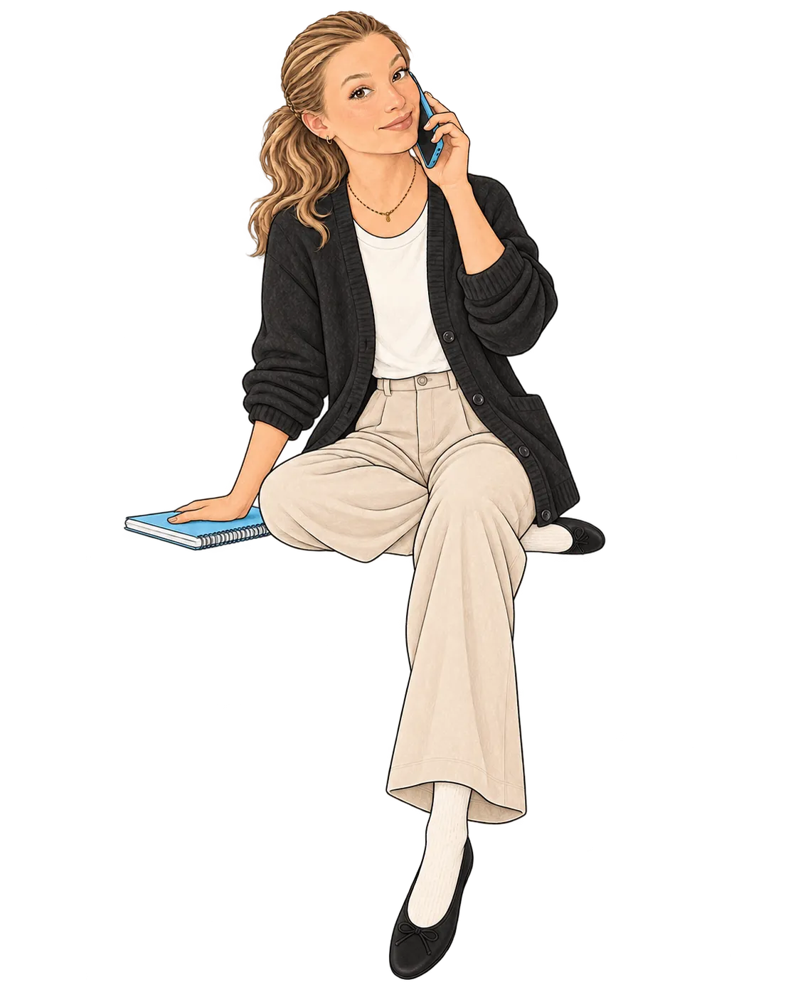 Illustration de Fanny Dominguez échangeant par téléphone au sujet d’un projet événementiel.