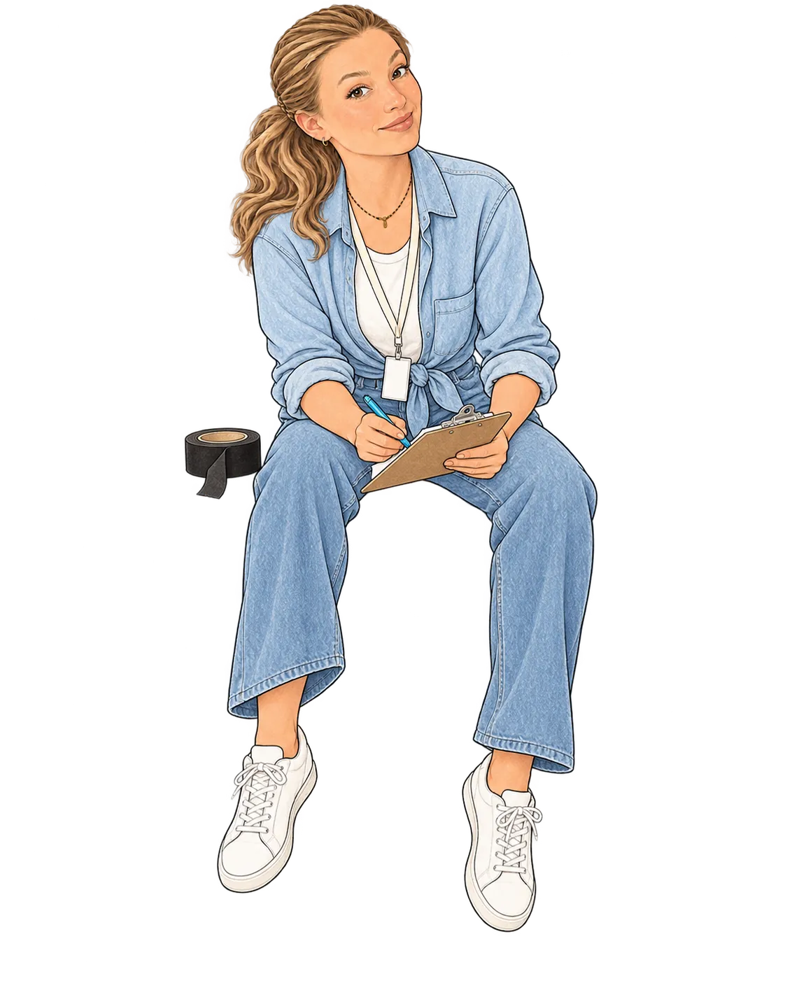 Illustration de Fanny Dominguez prenant des notes pour l’organisation d’un salon professionnel.