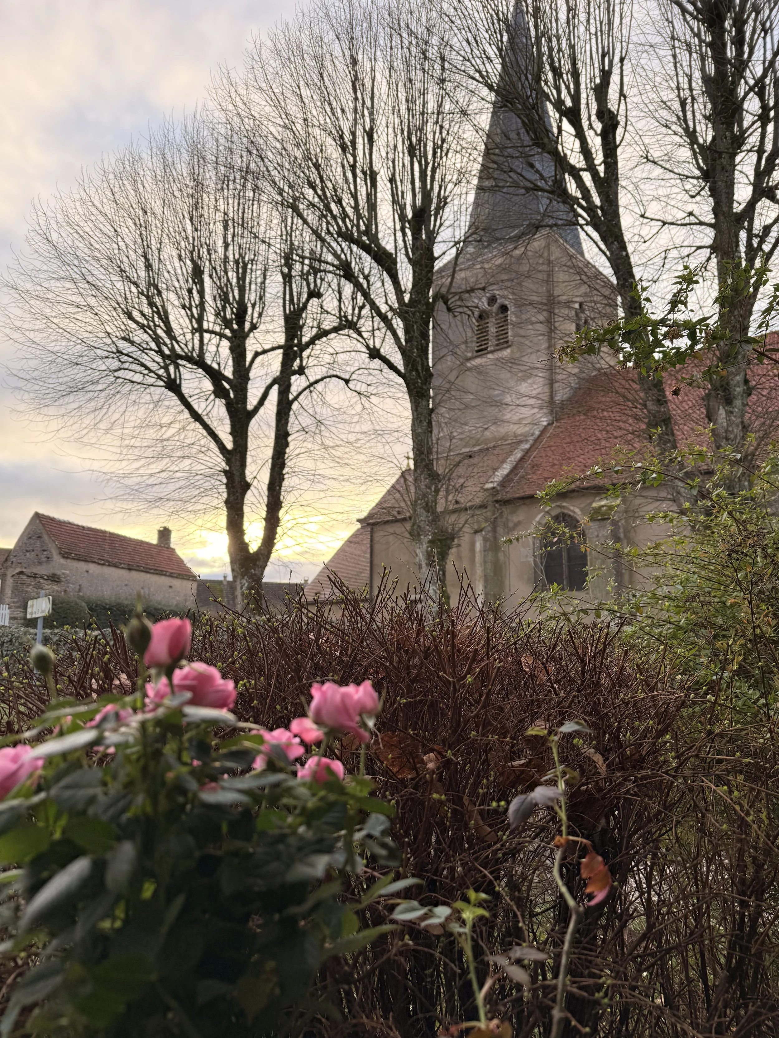   This is a view of the church from the kitchen window. The morning sunlight would rise right over the church and come streaming into the window, the birds singing, it was pure bliss to wake up to.   