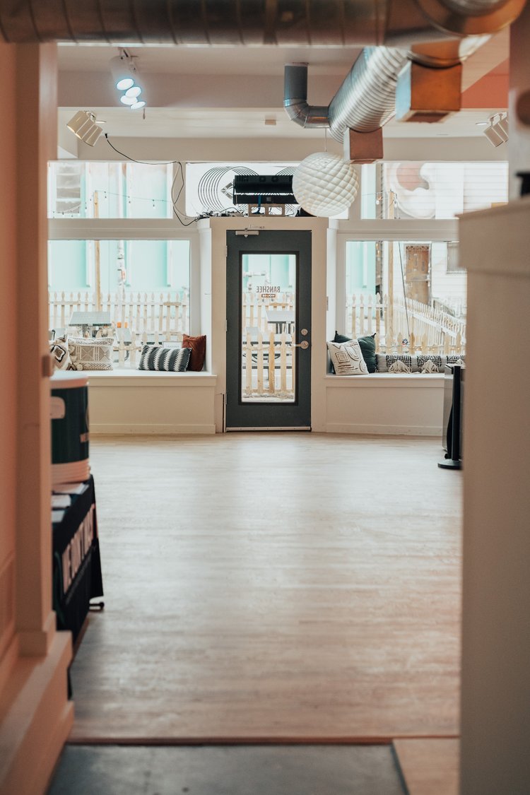 View through the main room toward the entrance