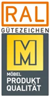 RAL Gütezeichen logo above a yellow M in a square with the text Möbel Produkt Qualität below it, indicating certified quality for furniture products.