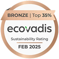 EcoVadis sustainability rating badge showing Bronze status in the top 35 percent, valid until February 2025.