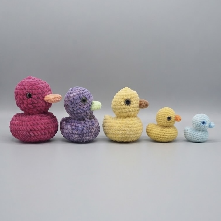 Rainbow crochet duck plushies
