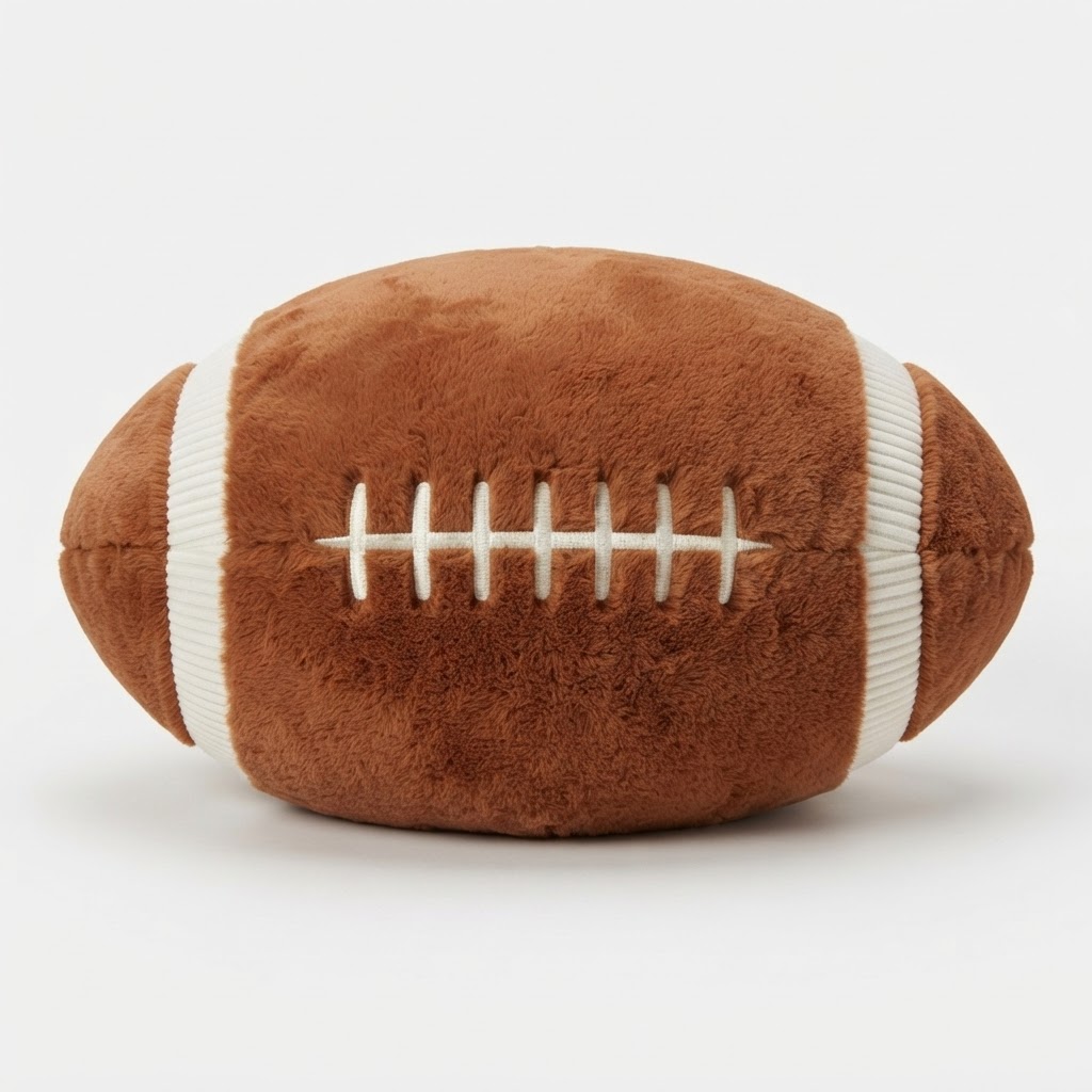 Brown football-shaped plush toy