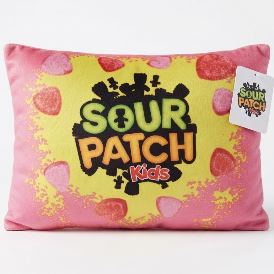Sour Patch Kids branded pink plush pillow