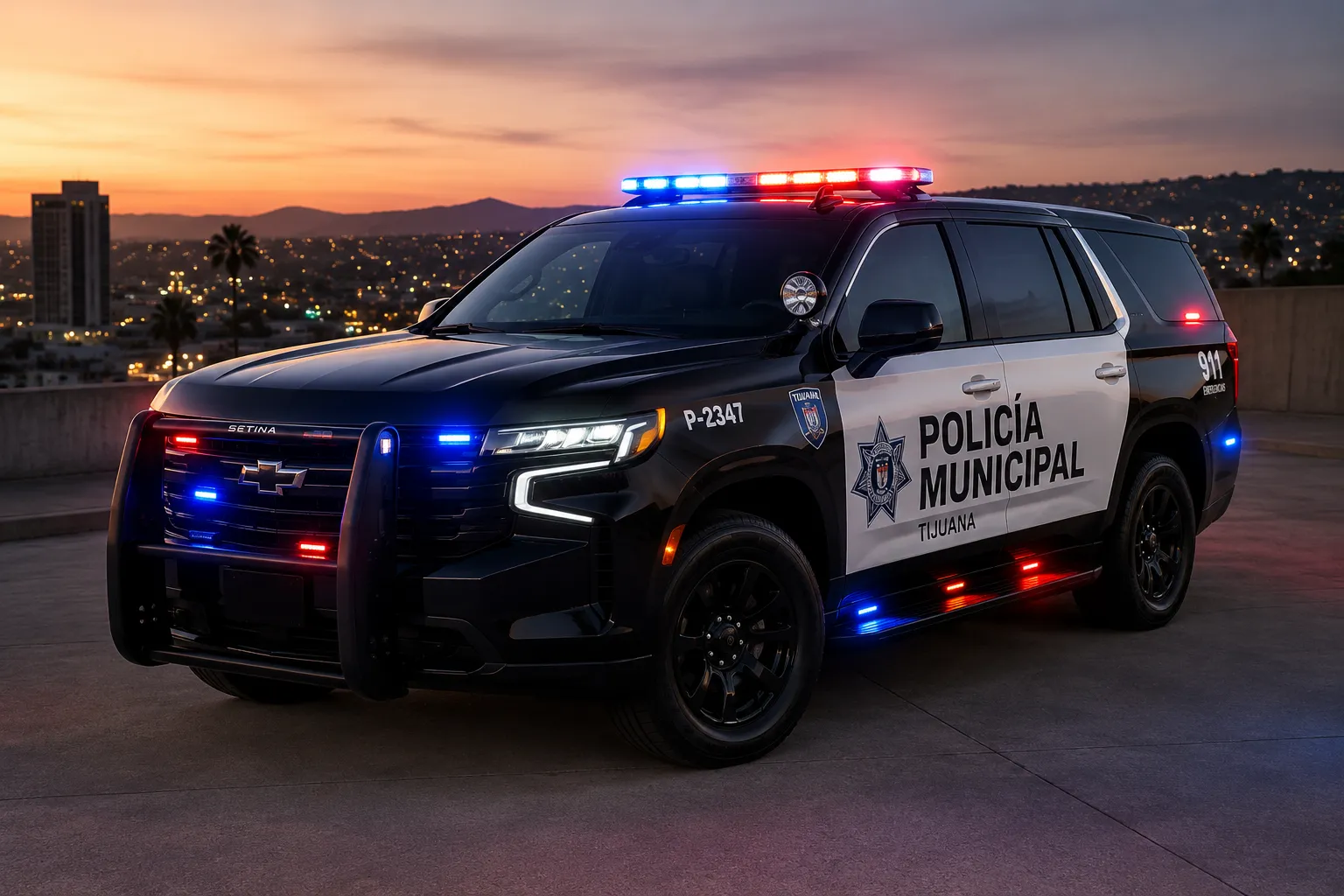 Patrulla de seguridad con balizaje instalado