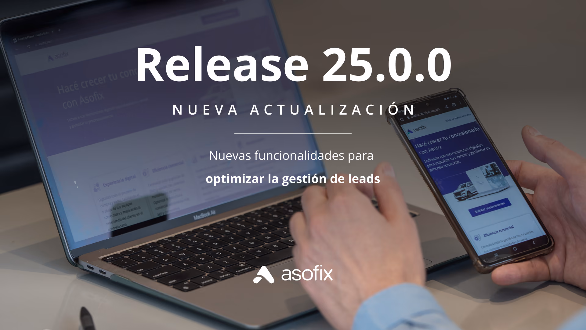 Captura de la plataforma Asofix mostrando el Gestor de Leads con integración de WhatsApp