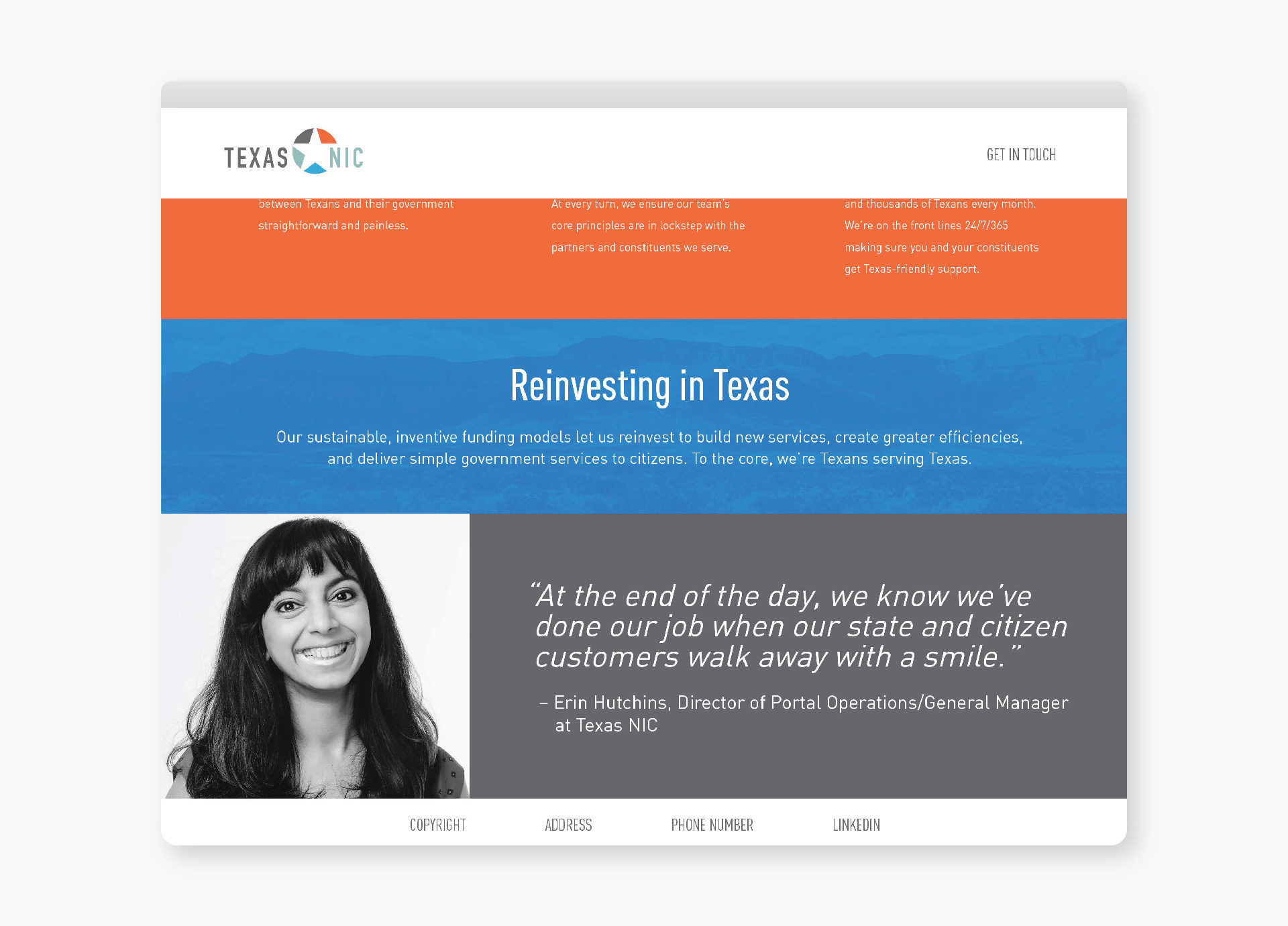 Reinvesting section of a Texas NIC website landing page by Johnathan Wynn Design