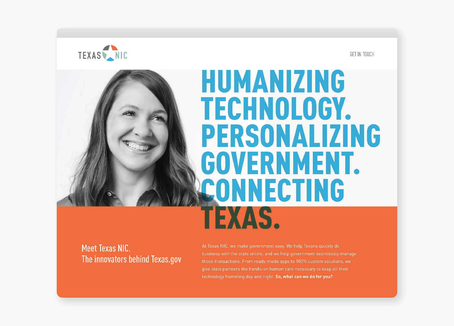 Hero section of a Texas NIC website landing page by Johnathan Wynn Design