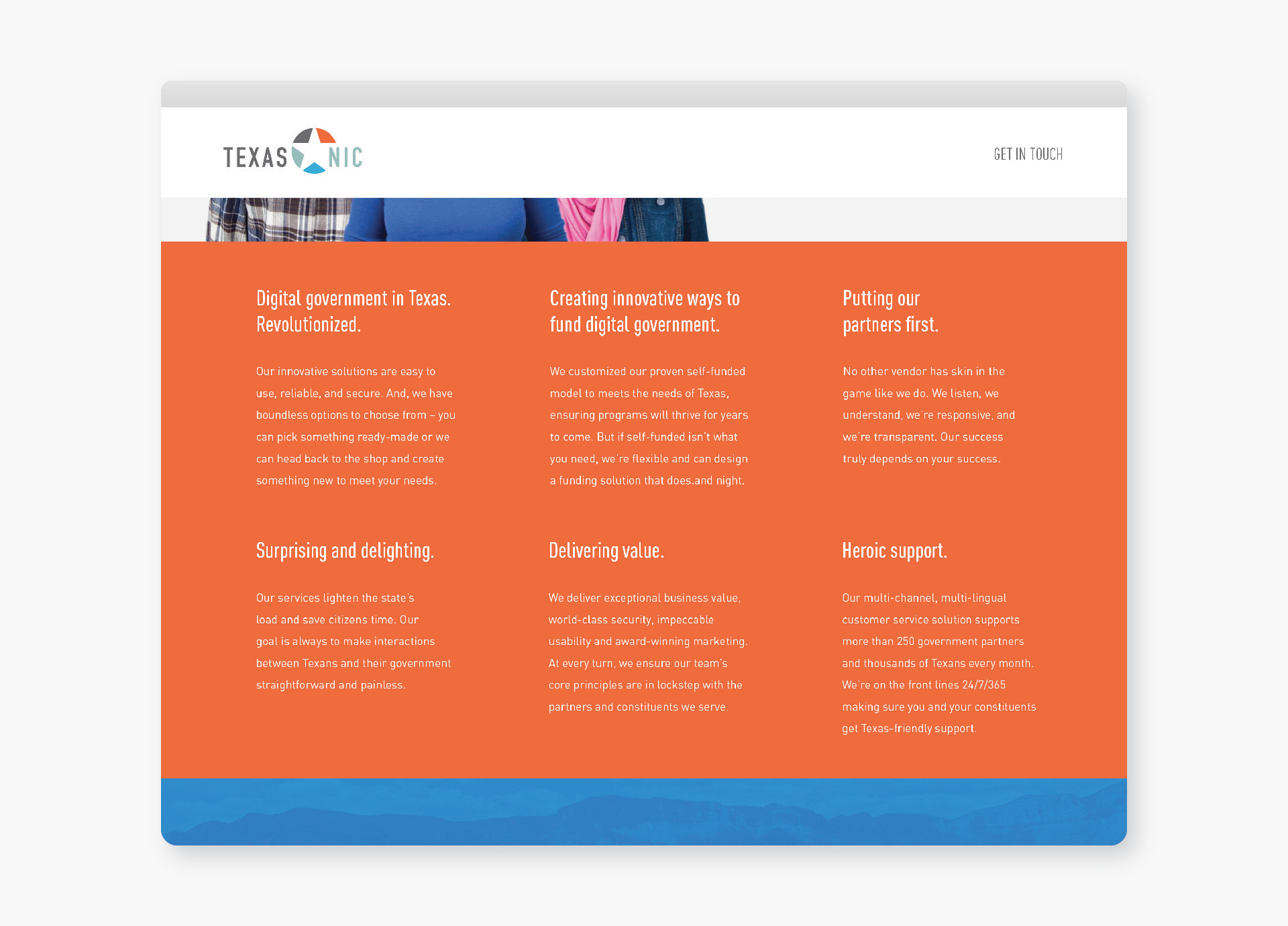 Services section of a Texas NIC website landing page by Johnathan Wynn Design
